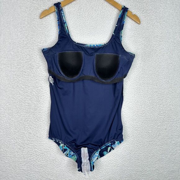 Lands' End‎ Swimsuit Womens 16 Long Blue Floral One Piece Tank Underwire Cups - Picture 10 of 16
